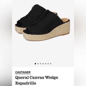 New CASTANER Black Canvas Peep-Toe Wedge Espadrilles. Size 39